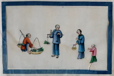 A sister and a younger brother buying cabbage