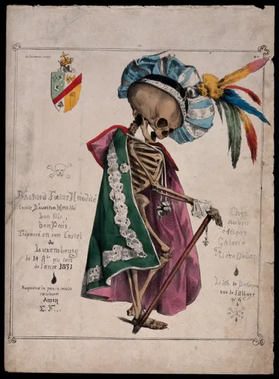 A skeleton in fine attire