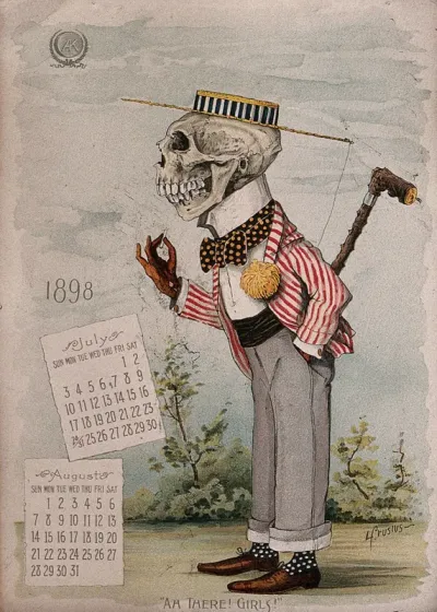 A skeleton wearing fashionable clothes