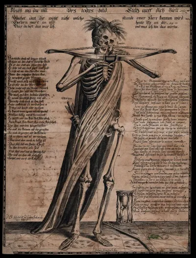 A skeleton with bow and arrow
