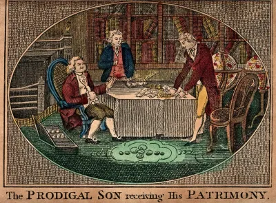 A son has returned to his family and is now being given his share of his father's fortune