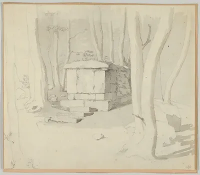 A Stone Tomb in a Forest; verso: Study of a Flower