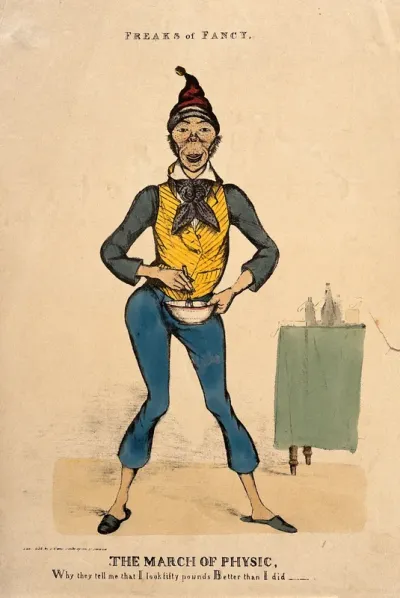 A strange looking man stiring a bowl