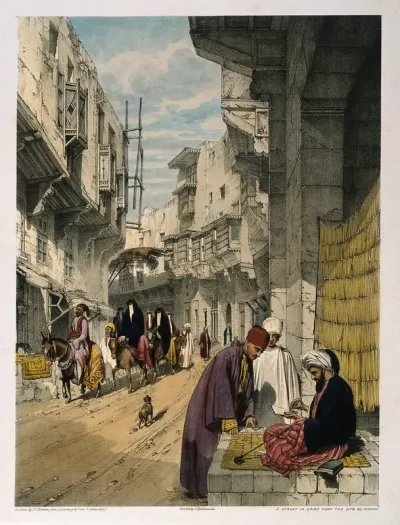 A street scene in Cairo with a street seller at work