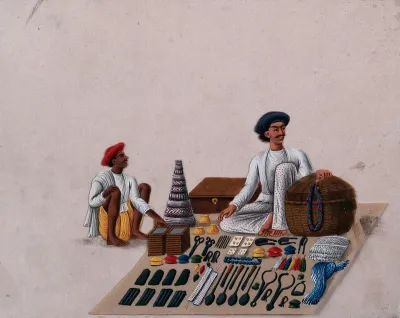 A street vendor selling a assortment of items