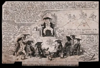 A student lecturing to other students in a parody of an academic lecture