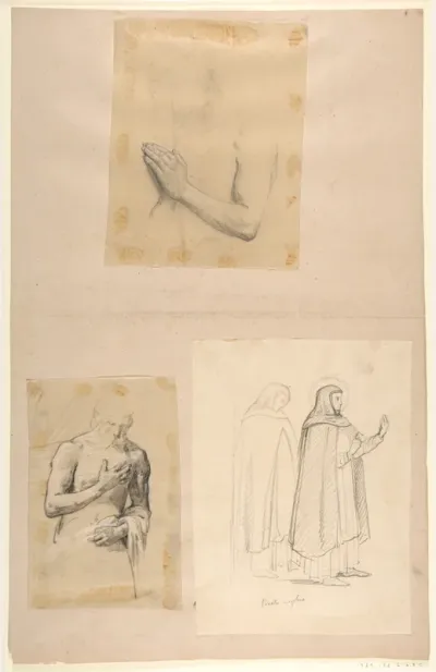 a. Study for Clovis (middle register); b. Study for Clovis (middle register); c. St. Dominic and another Friar, after Fra Angelico; (studies for wall paintings in the Chapel of Saint Remi, Sainte-Clotilde, Paris, 1858)