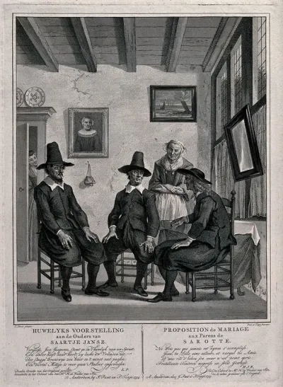 A suitor asks for a young woman's hand in marriage