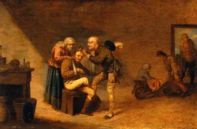 A surgeon attending to a man's head