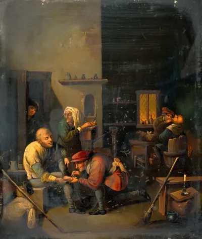 A surgeon operating on a man's foot