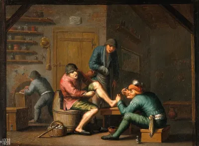 A surgeon operating on a man's foot