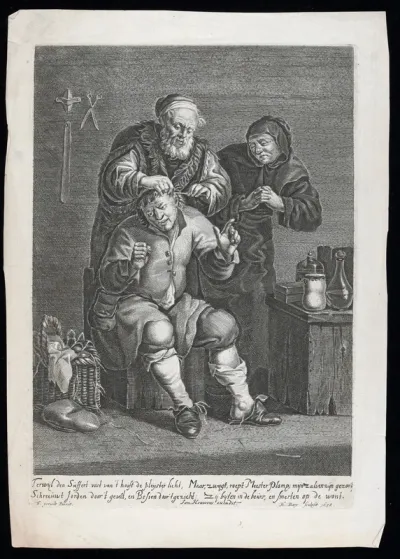 A surgeon operating on a man's head