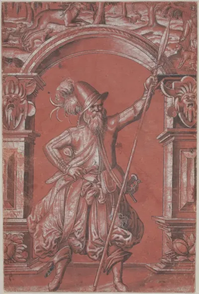 A Swiss Guard before an Ornamental Arch (recto)
