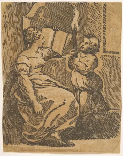 A Sybil reading facing right