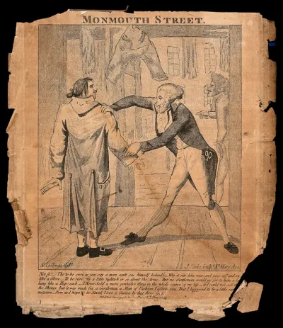 A tailor is attempting to make a coat fit his customer when it is much too large