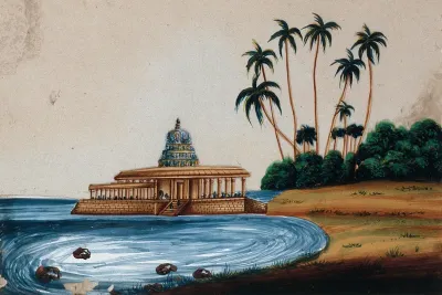 A temple (?) on the edge of a lake