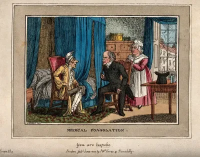 A thin, anxious patient consulting a doctor