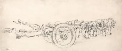 A Timber Cart Laden with Tree Trunks, Drawn by a Pair of Horses and a Pair of Oxen