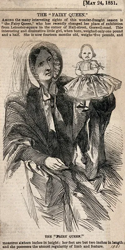 A tiny girl, known as the Fairy Queen, fourteen inches high, with her mother