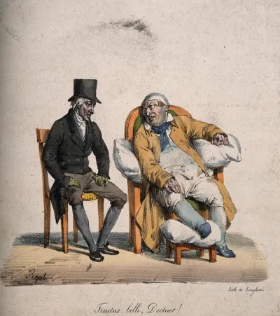 A torpid patient claims to his physician that his debility is a result of serving in the war
