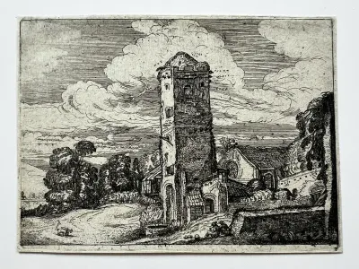 A Tower by a Church, plate 2 from Landscapes in the Manner of Jan van de Velde
