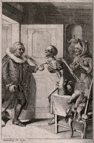 A town councillor enters a room in which he is greated by Death
