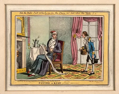 A town gentlemen exclaiming to his servant about a extremely long doctor's bill