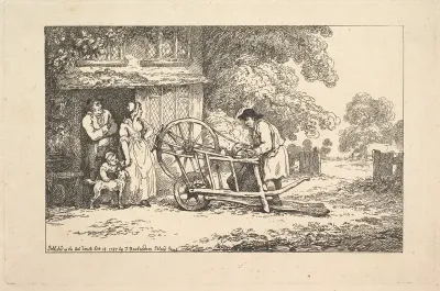 A Travelling Knife-grinder at a Cottage Door