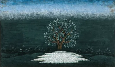 A tree beside a pool of water (?)