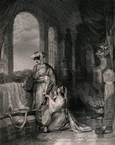 A Turkish man about to bid farewell to his lover, while gazing out of a window to the sea