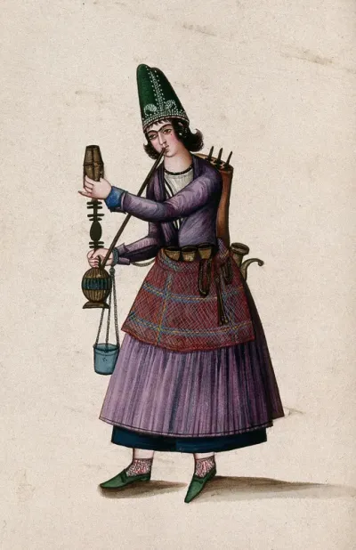 A Turkish (?) woman smoking a hookah