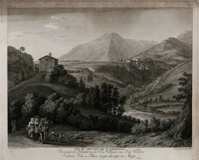 A valley with the convent of San Cosimato, near Vicovaro, Lazio
