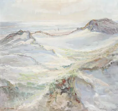 A view from the dunes towards the sunny ocean.