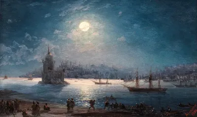 A View of the Bosporus with the Hagia Sophia and the Maiden's Tower in the Moonlight
