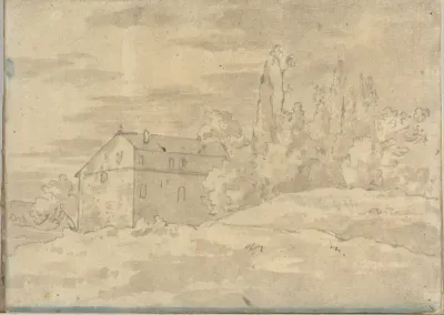 A villa surrounded by trees, at Rome (Smaller Italian sketchbook, leaf 22 recto)