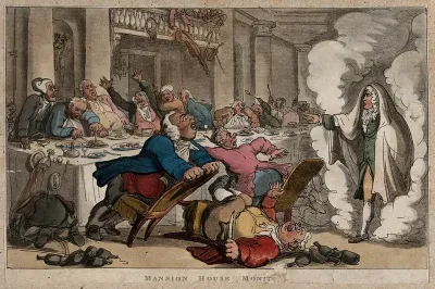 A vision of the first Mayor of London appears to the feasting Aldermen and warns them against luxury