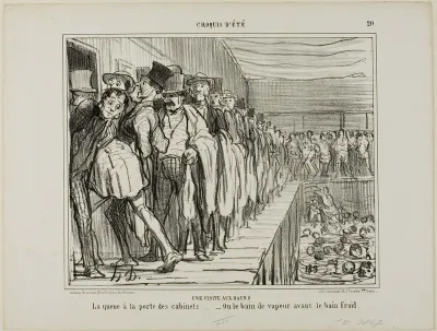 A Visit to the Baths. Queuing in front of the changing rooms - or the steam bath before the cold bath, plate 20 from Croquis D'été