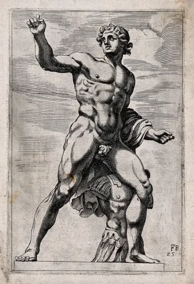 A warrior. Etching by F. Perrier