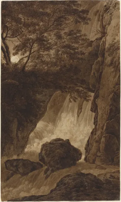 A Waterfall by Moonlight