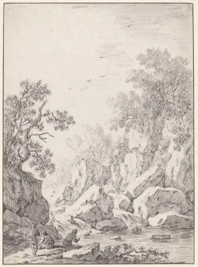A Waterfall by Rock Cliffs