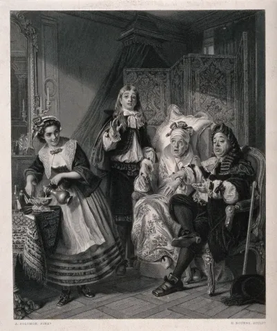A wealthy hypochondriac having two physicians take his pulse at the same time