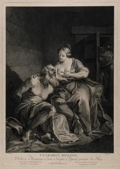 A weeping Pero, breast-feeding Cimon, her starving imprisoned father