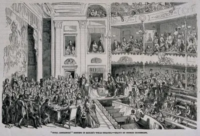 A well attended meeting of "total abstainers" in the Sadler's Wells Theatre