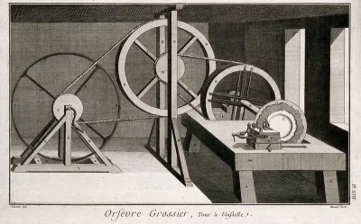 A wheel used in the manufacture of silver dishes