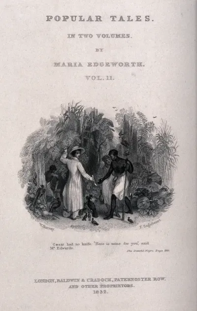 A white slave-owner handing a knife to a black enslaved man