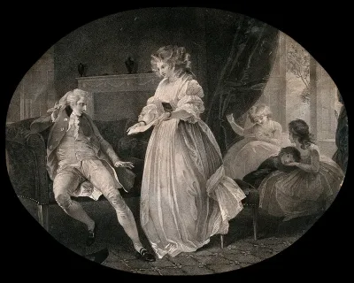 A wife surprises her husband by showing him evidence of his gambling debts, and reveals that she has covered his debts by betting against him
