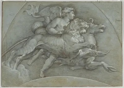 A Winged Putto Riding a Sea Horse and a Lion (recto); The Three Graces (verso)
