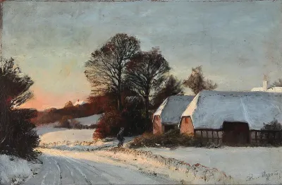 A winter day in the countryside at sunset.