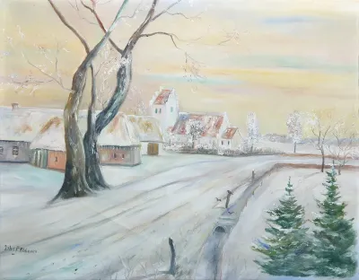 A winter landscape with a village church.