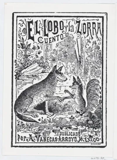A wolf and a fox in the woods, illustration for 'El Lobo y la Zorra'